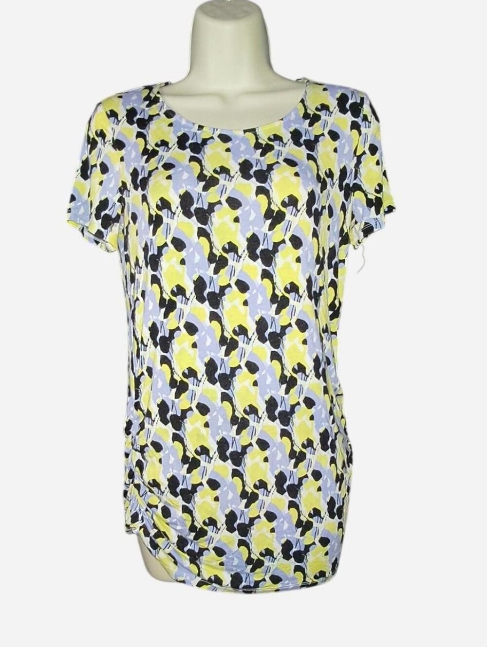 Dana Buchman Yellow, Lavender & Black Abstract Floral Short Sleeve Top